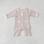 【66-90cm】ロンパース&帽子 細ボーダー 2つボタン ポケット付き 新生児 ベビー - 画像 (15)