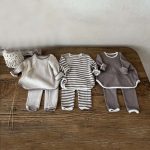 【73-120cm】セットアップ ベビー 韓国風 ワッフル 無地orボーダー - 画像 (3)