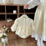 【66-90cm】ロンパース ベビー パフスリーブ レース - 画像 (7)