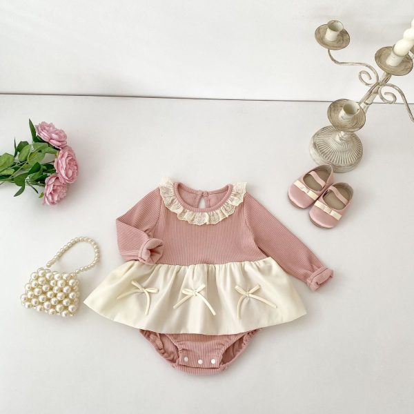 【66-90cm】ロンパース 可愛い 蝶結び ピンク ベビー服