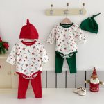 【66-90cm】ロンパース ベビー クリスマス柄 長袖 3点セット - 画像 (3)