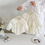 【66-90cm】ロンパースorワンピース ベビー 姉妹服 レース花襟 - 画像 (3)