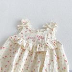 【66-90cm】ロンパース ベビー リボン フラワー プリント - 画像 (6)