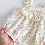 【66-90cm】ロンパース ベビー リボン フラワー プリント - 画像 (8)