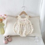 【66-90cm】ロンパース ベビー リボン フラワー プリント - 画像 (4)