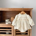 【66-90cm】ロンパース ベビー ワッフル レースフリル - 画像 (3)