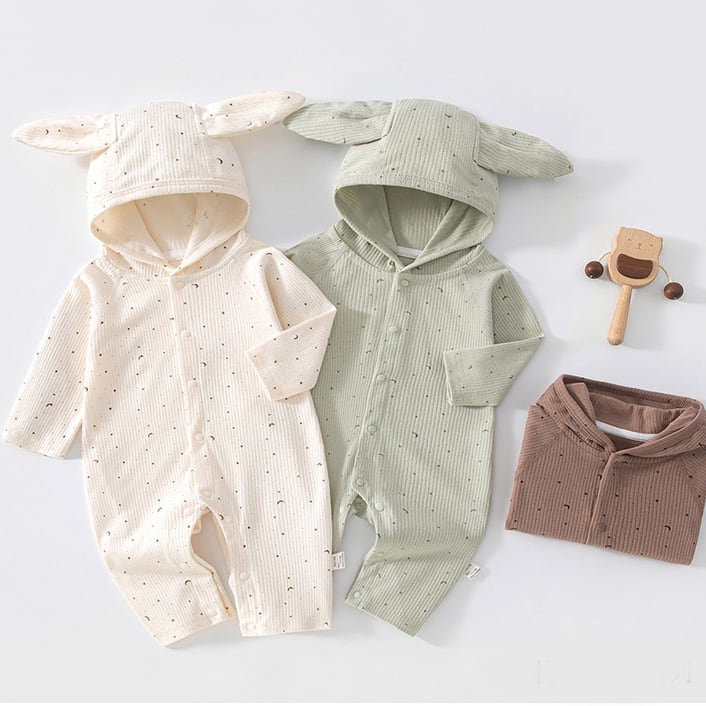 79fd037b9a9286aed78fb04d3ccb1151.jpg 【66-90cm】ロンパース ベビー ウサギ 帽子付き - 画像 (1)