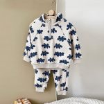 【80-120cm】セットアップ ベビー プリント ジップアップ ハイネック - 画像 (3)