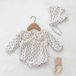 【66-90cm】長袖ロンパース ベビー 小花柄 襟付き - 画像 (2)