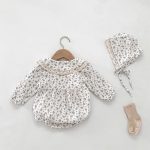 【66-90cm】長袖ロンパース ベビー 小花柄 襟付き - 画像 (3)