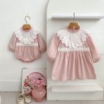 【66-130cm】ロンパースorワンピース 女の子 姉妹服 フリル襟 - 画像 (2)