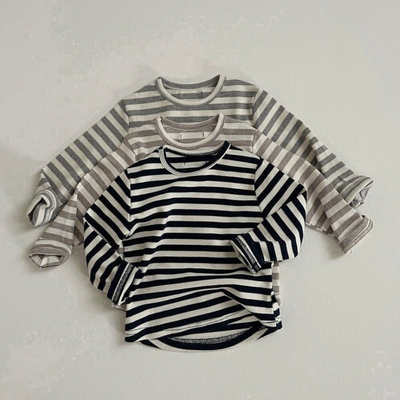 81139f53df11f34c3da9e820ce02cf80.jpg 【73-100cm】Tシャツ ボーダー ニット クルーネック 男女兼用 ベビー キッズ - 画像 (1)