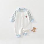 【59-90cm】ロンパース ベビー チェック袖 クマロゴ - 画像 (5)