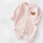 【66-90cm】ロンパース ベビー服 肌に優しい クマ柄リブ - 画像 (4)