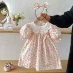 【66-140cm】ロンパース or ワンピース ベビー レース襟 パフスリーブ 花柄 - 画像 (5)