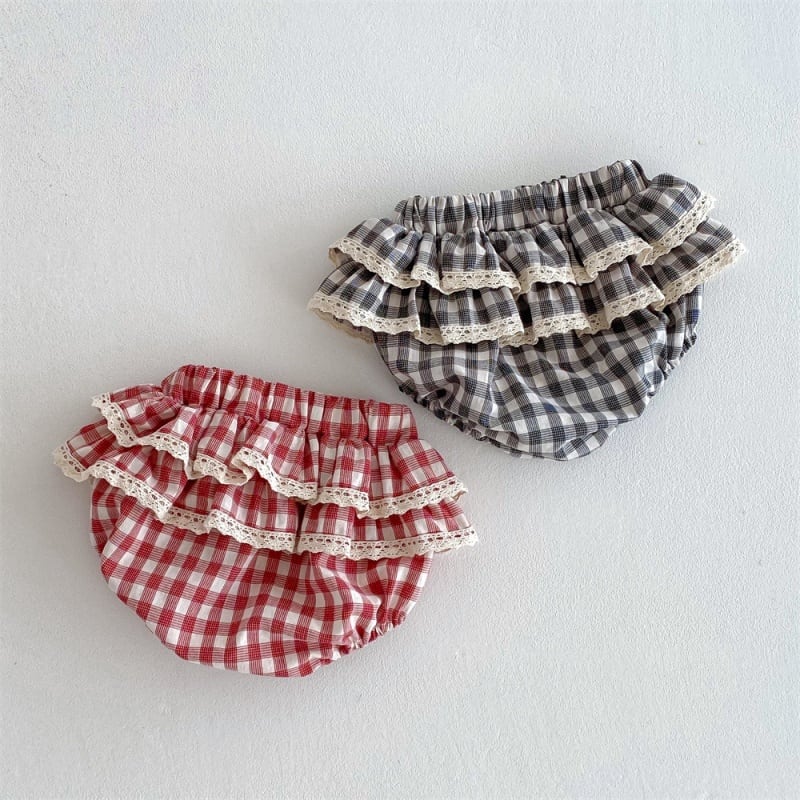 83c28d30581a5719c079c998da5a5f2d.jpg 【66-100cm】キュロット ベビー チェック柄 レースフリル - 画像 (1)