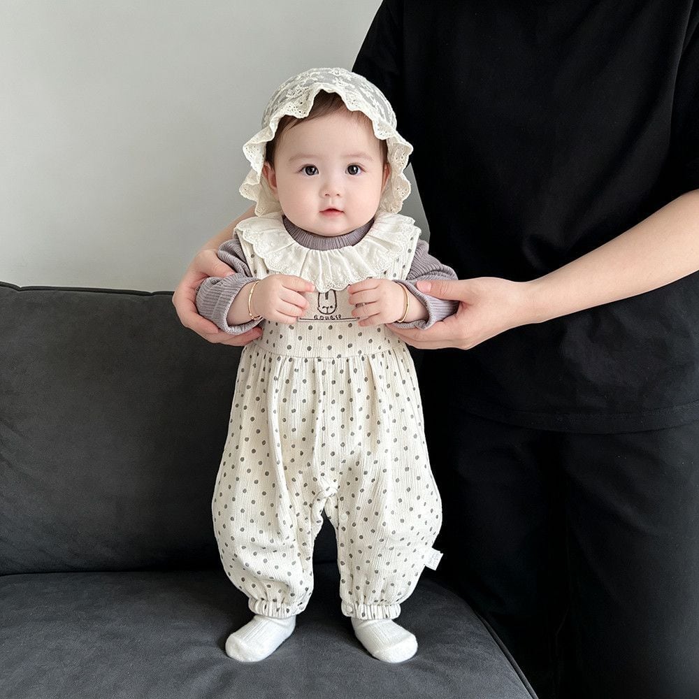 863008e3f3238c1146fc3ae68d0993fb.jpg 【66-90cm】サロペット&シャツ ベビー ウサギ ドット - 画像 (1)