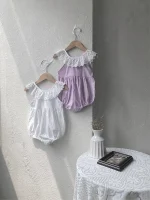 【66-90cm】ロンパース ベビー レース襟 ノースリープ