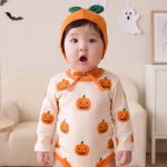 【66-90cm】ロンパース&帽子 可愛い かぼちゃ プリント ハロウィン - 画像 (5)