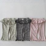 【予約販売】【70-120cm】フレアパンツ チェック柄 女の子 リラックス