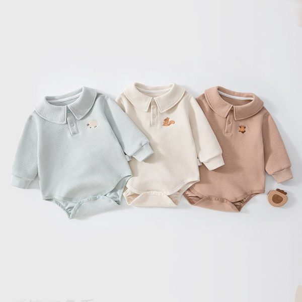 【66-90cm】ロンパース ベビー ワッフルワン プリント