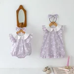 【73-110cm】ロンパース or ワンピース ベビー 肩フリル 花柄 - 画像 (3)