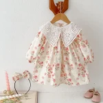 【66-120cm】ロンパース or ワンピース ベビー レース襟 花柄 - 画像 (3)