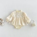 【66-90cm】ロンパース ベビー パフスリーブ レース - 画像 (2)