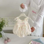 【66-90cm】ロンパース ベビー リボン フラワー プリント - 画像 (3)