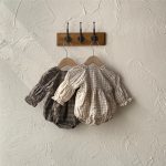 【66-90cm】ロンパース ベビー 韓国風 レトロ チェック