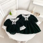【66-130cm】ロンパースorワンピース 女の子 姉妹服 レース プリンセス