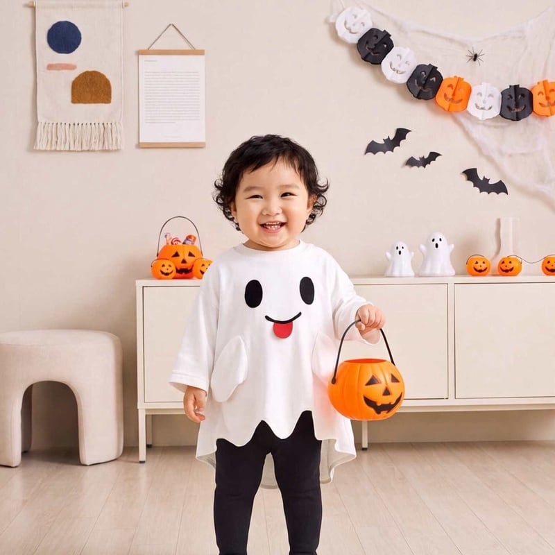 991a014ddda771afa126184654b3e1c7.jpg 【73-120cm】トップス ハロウィン ゴースト ゆったり 可愛い - 画像 (1)