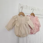 【66-90cm】ロンパース ベビー 肩フリル襟 ノーカラー - 画像 (10)