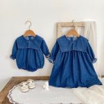 【66-130cm】ロンパースorワンピース 女の子 姉妹服 セーラー襟 デニム - 画像 (2)