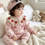 【66-90cm】ロンパース ベビー イチゴ襟 リボン付き - 画像 (12)