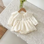 【66-90cm】ロンパース ベビー レース 花刺繡 - 画像 (2)