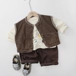 【80-130cm】ベスト キッズ レトロ シンプル ナチュラル - 画像 (3)