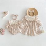 【66-130cm】ロンパースorワンピース 女の子 姉妹服 フラワー柄 - 画像 (4)