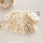 【73-120cm】ワンピース ベビー 星柄 パフスリーブ レース - 画像 (5)