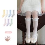 【GOODS】ハイソックス 無地 フリル メッシュ