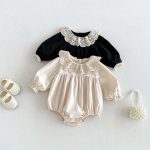 【66-90cm】長袖ロンパース ベビー 可愛い襟 お出かけに