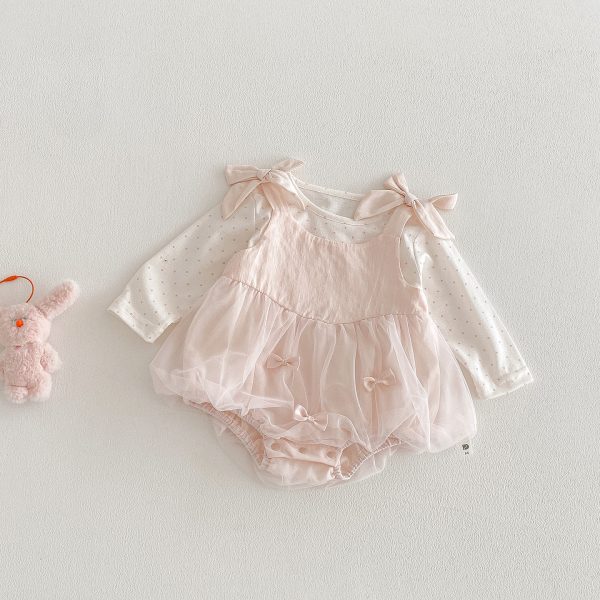【66-90cm】ロンパース＆ドットロン ベビー 蝶結び チュール