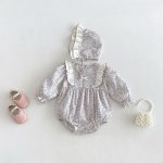 【66-90cm】ロンパース ベビー フラワー フリル