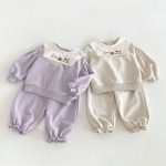 【80-130cm】セットアップ 女の子 刺繍 スクエアネック