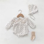【66-90cm】長袖ロンパース ベビー 小花柄 襟付き