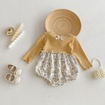 【66-90cm】ロンパース ベビー ウサギ フラワー柄