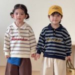 【80-150cm】トップス キッズ ボーダー ポロシャツ