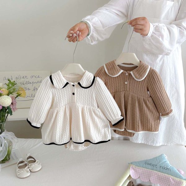 【66-90cm】ロンパース ベビー 丸襟 バイアス処理