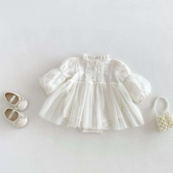 【66-90cm】ロンパース ベビー プリンセス風 パフスリープ