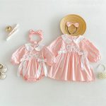 【66-130cm】ロンパースorワンピース 女の子 姉妹服 蝶結び付き かわいい